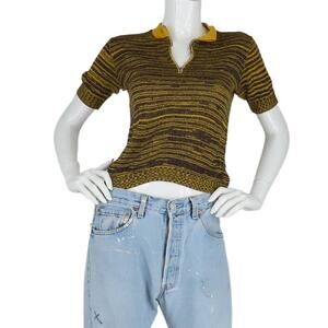 Vintage Striped Knit Polo T-Shirt Sweater 60s 70s